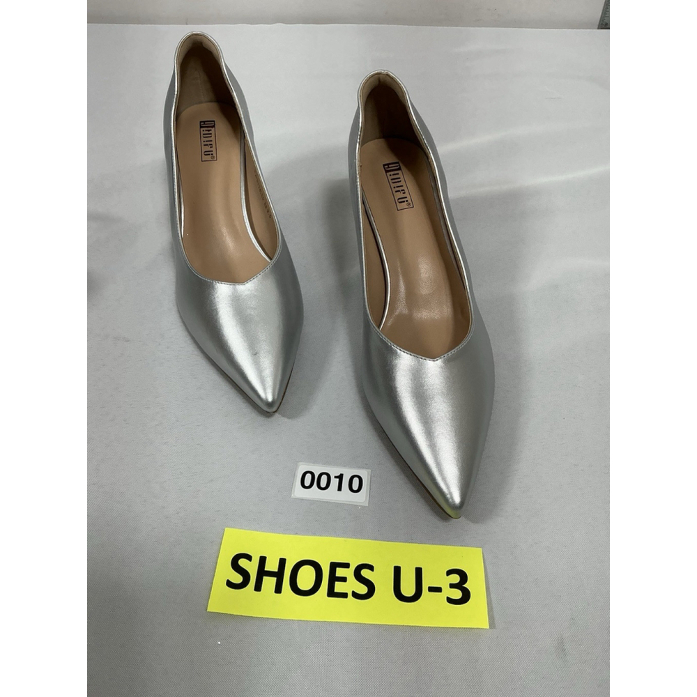 Woman’s NWOT Inifu Slip On Pumps 9.5 Silver Shiny Kitten Heel Pointed Toe